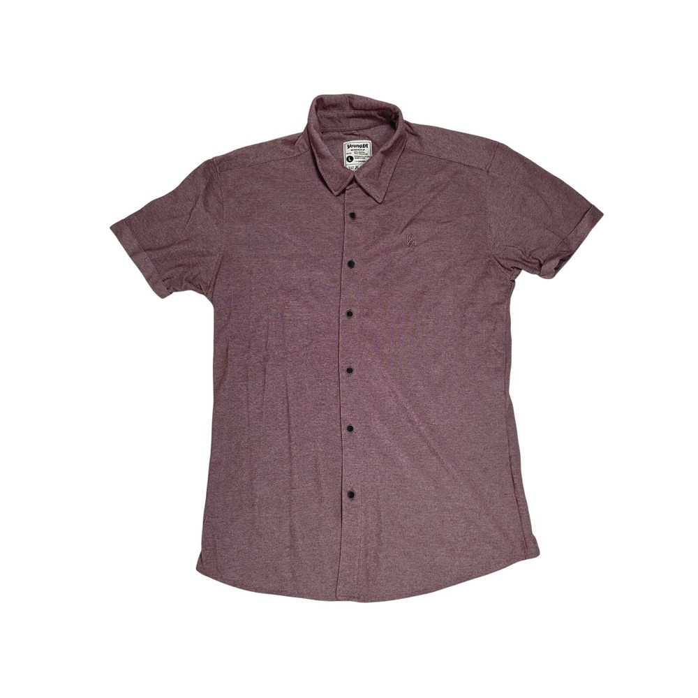 Young LA Mens Burgundy Short Sleeve Button Down Shirt Casual Top size‎ Large